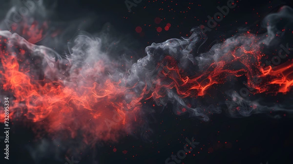 Fototapeta Abstract Red and Grey Smoke Interaction on a Dark Background