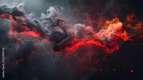 Fototapeta Abstract Red and Grey Smoke Interaction on a Dark Background