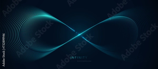 Obraz Abstract background with blue glowing lines in infinity pattern. Abstract futuristic technology concept. Vector illustration