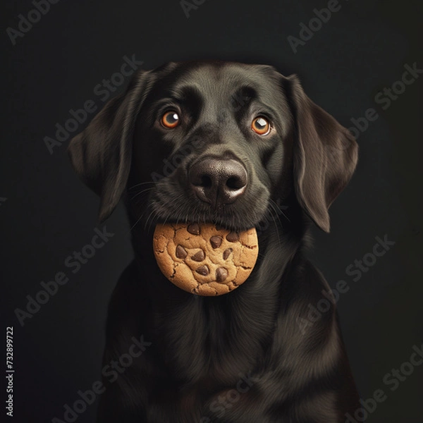 Fototapeta Cute dog eating chocolate cookies, created by Generative AI.