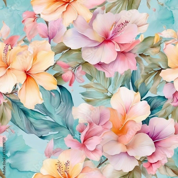 Obraz seamless pattern of tropical colortul flowers in water color