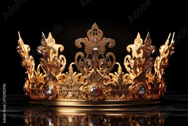 Fototapeta A shiny golden crown with intricate floral patterns, split lighting, Impressionism,