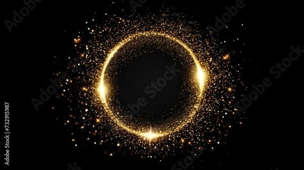 Obraz A mesmerizing circle of gold glitter and sparkles illuminates against a black backdrop. Ai Generated.