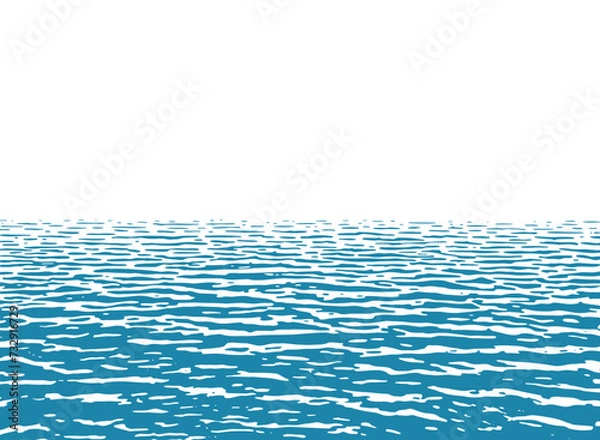 Fototapeta One-color blue water background with light ripples and horizon