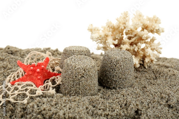 Fototapeta Game in sandbox, on  coast of  sea