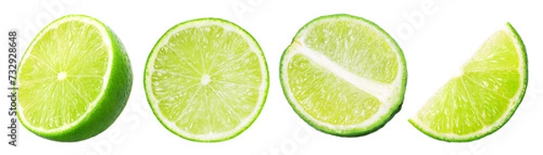 Fototapeta Fresh lime slice and half isolated, transparent PNG, collection, PNG format, cut out