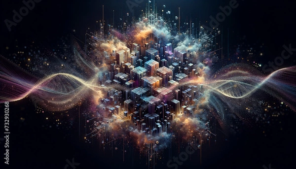 Obraz Serene sidechain transformation with digital particles and calming patterns.