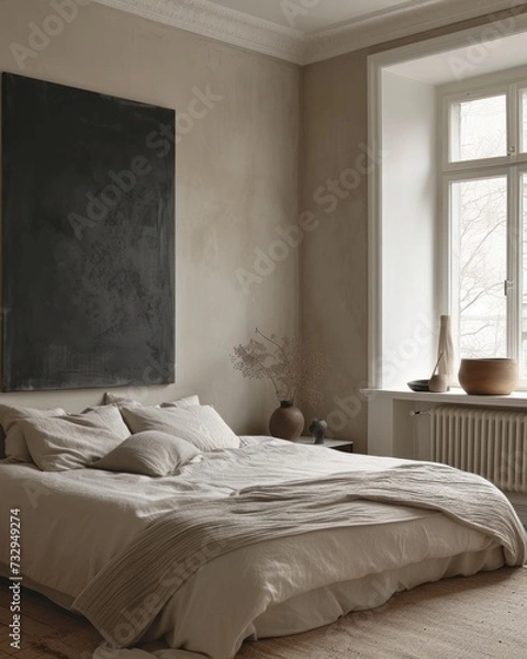 Obraz Minimalist Bedroom Oasis with Lush Green Views