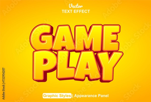 Fototapeta game play text effect with orange graphic style and editable