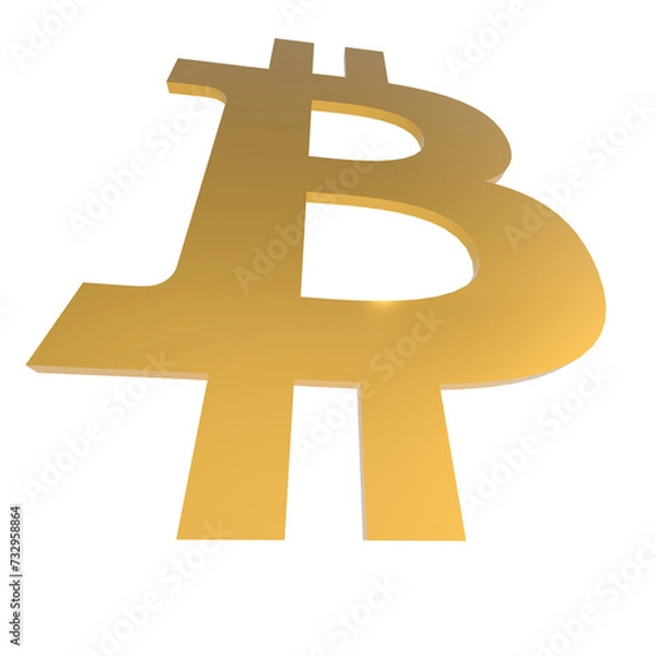 Fototapeta 3d rendering shiny gold bitcoin logo symbol icon perspective view,3d render