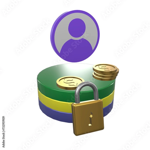 Obraz US dollar objects and padlocks with asterisks and exclamation marks on white background. Password protection Bank account security Prevent cyber theft or hackers. 3D Illustration.