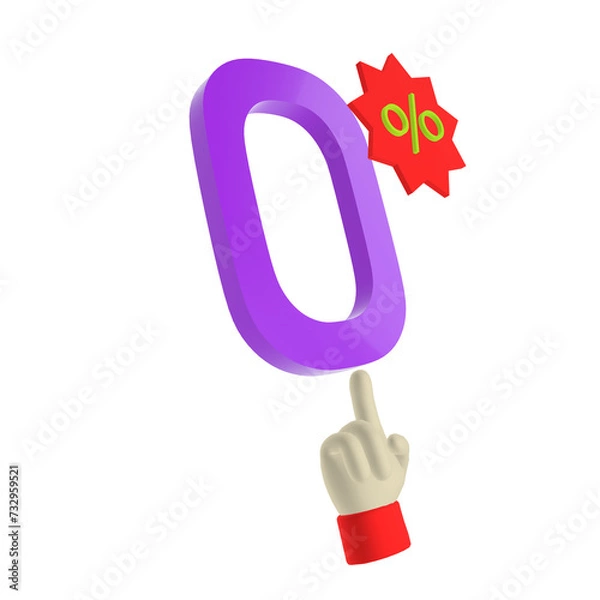 Fototapeta 3d human hand pointing finger zero percent interest, credit card and promotion business concept. 3d render