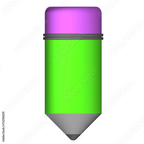 Fototapeta Yellow 3D Realistic Pencil. Volumetric wooden object for writing and drawing. pencil, Realistic pencil isolated cartoon with rubber eraser. isolated icon,3d illustration