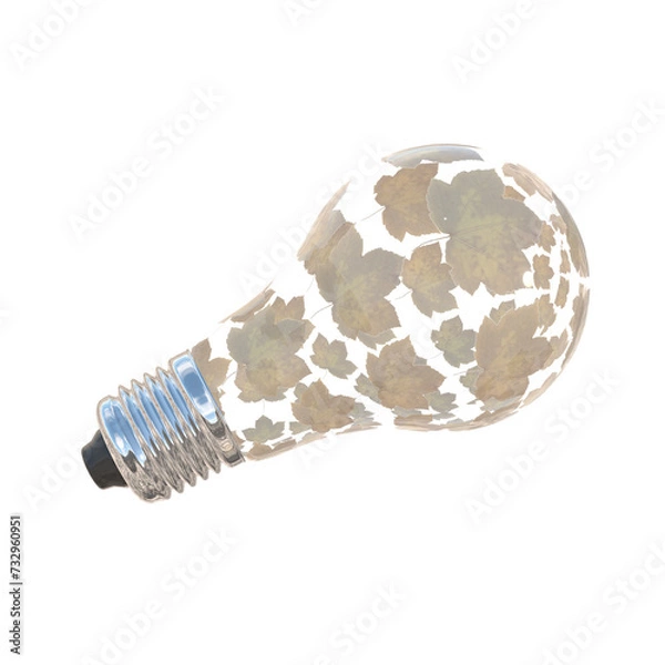 Fototapeta 3d light bulb with plant inside, eco concept isolated on white background,3d render
