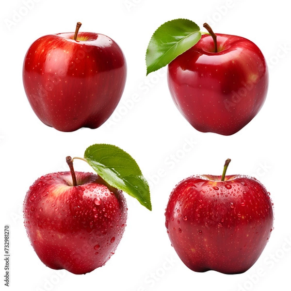 Fototapeta Collection set of ripe red apples on isolated transparent background.
