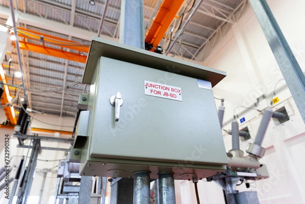 Fototapeta Electric control box or junction box of factory background.