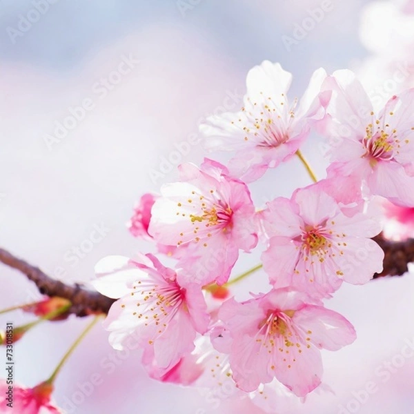 Fototapeta Cherry Blossoms Blooming at the start of Spring - Last days of Winter announcing the new Season of Spring - Sakura Festival Hanami 