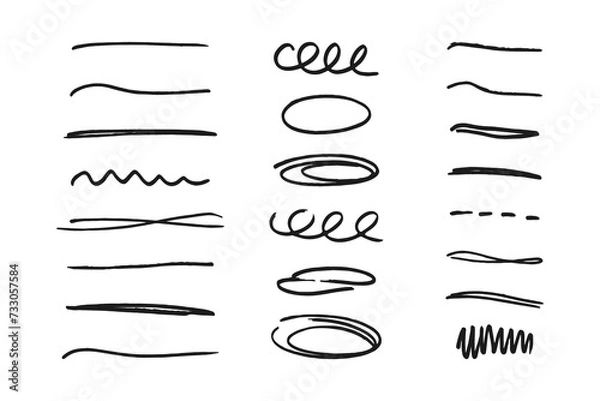 Obraz Swift crossed and wavy Underlines. Line markers collection for Notebook. Vector illustration of scribble highlight note isolated on white background