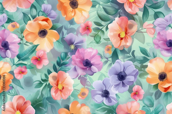 Obraz Seamless floral design in soft pastel hues