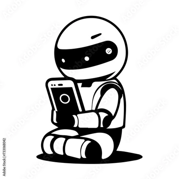 Fototapeta robot vector illustration. robot using phone. robot logo.