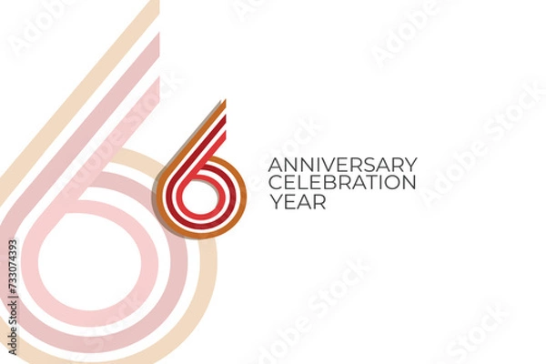 Fototapeta 6 year anniversary with retro style in 3 colors, red, pink and brown on white background for invitation card, poster, internet, design, poster, greeting cards, event - vector