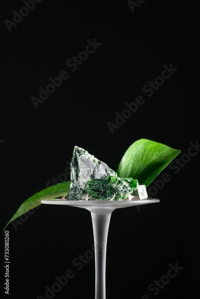 Obraz glass with green leaf