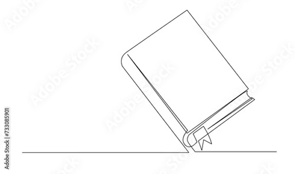 Fototapeta Continuous line art drawing of book. Opened book single line art drawing vector illustration template