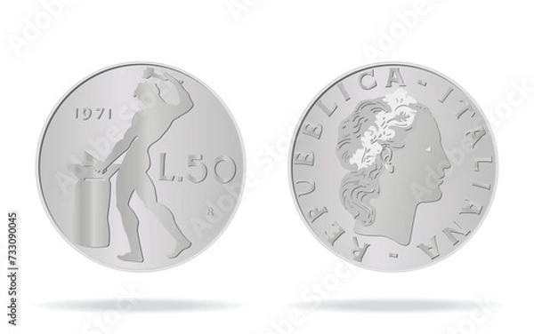 Fototapeta 50 Italian Lira front and back. Vector illustration on a white background is made in 3D style