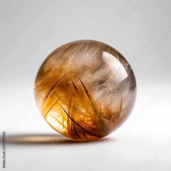 Fototapeta Clear glass marble sphere resting upon a stark white surface, AI-generated.