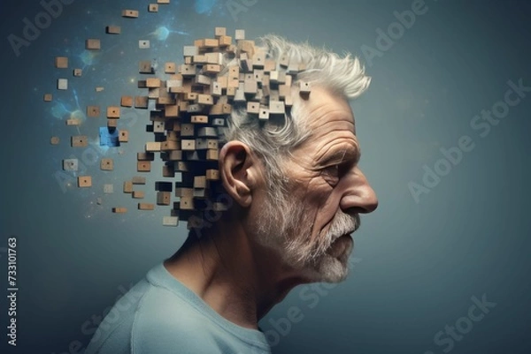 Obraz AI generated illustration of senior man with fragmented head, the ravages of dementia