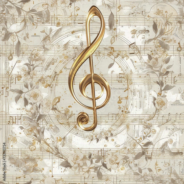 Obraz music clef note as background on a seamless tile, ai generated