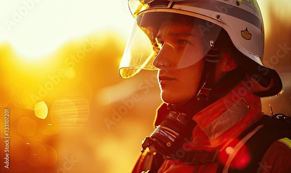 Fototapeta firefighter with helmet and air mask