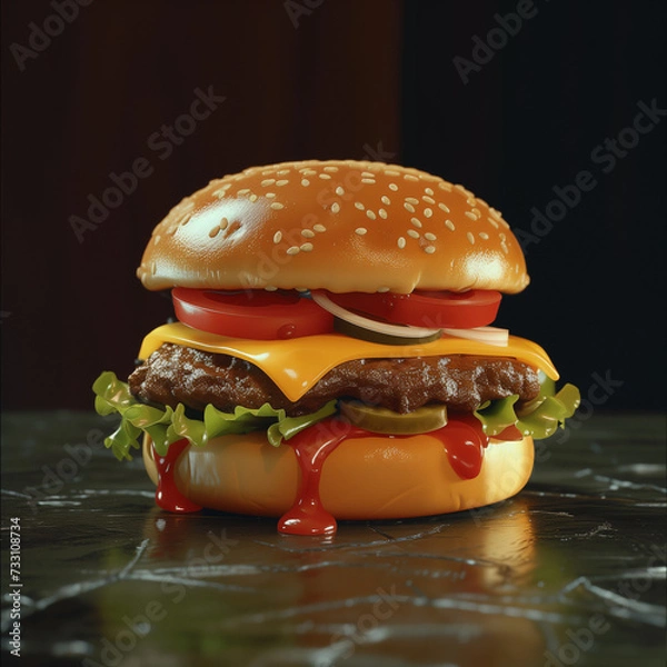 Fototapeta Cheeseburger vor dunklem Hintergrund