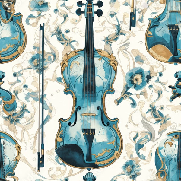 Obraz violin string instrument classical music as background on a seamless tile, ai generated