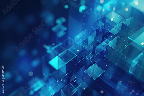 Fototapeta horizontal image of an abstract futuristic cyberspace blue transparent background Generative AI