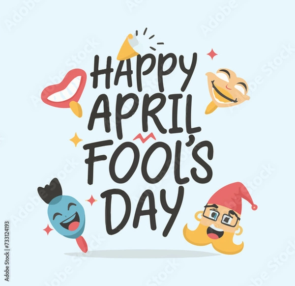 Fototapeta Happy April fools day Font  vector illustration design
