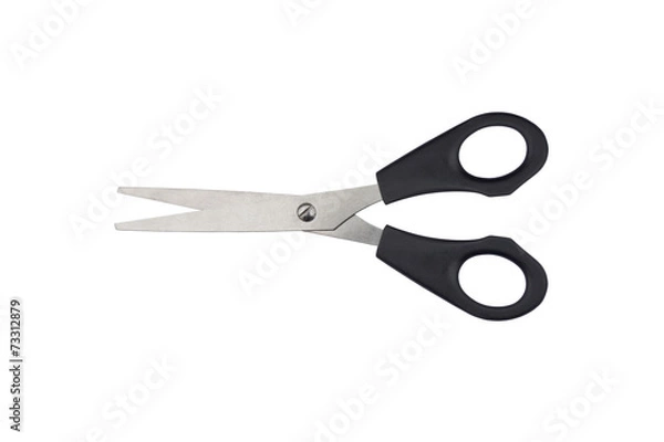 Obraz Black handled scissors on white background