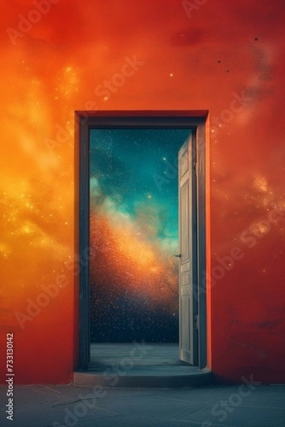 Fototapeta Mystical Doorway Opening to a Vibrant Cosmic Universe - Fantasy Space Portal Concept