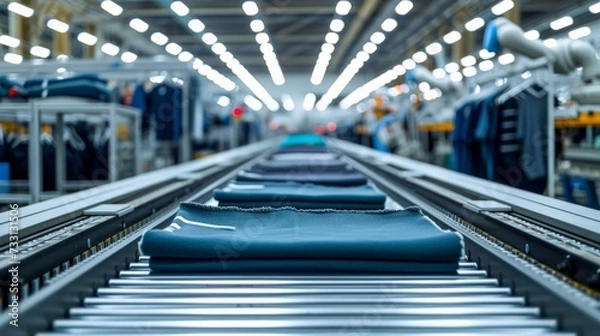 Obraz Industrial Robots Sorting Textiles on Automated Production Line