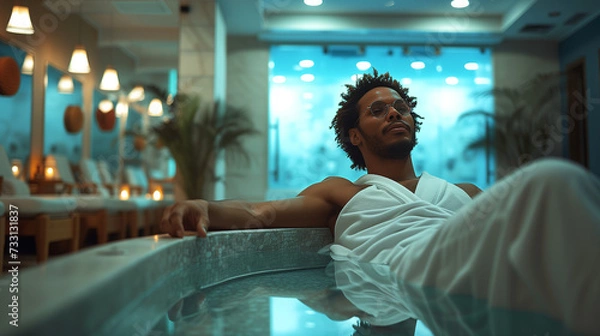 Fototapeta man relaxing in the pool in the spa centre