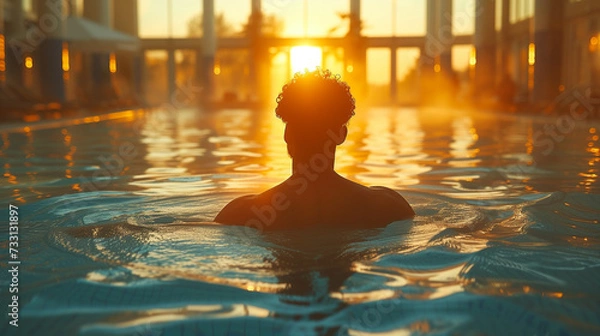 Fototapeta man relaxing in the pool in the spa centre