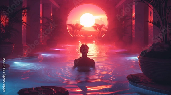 Fototapeta man relaxing in the pool in the spa centre wellness
