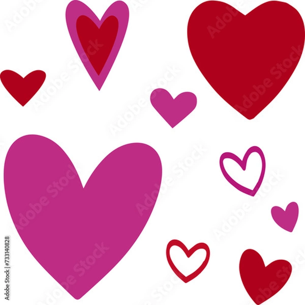 Obraz Interface elements. A set of pink and red hearts. A postcard icon, a heart.