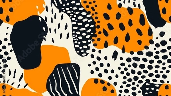 Fototapeta Minimalistic floral pattern in vivid bright colors. Abstract shapes of flowers and leaves in style vector illustration