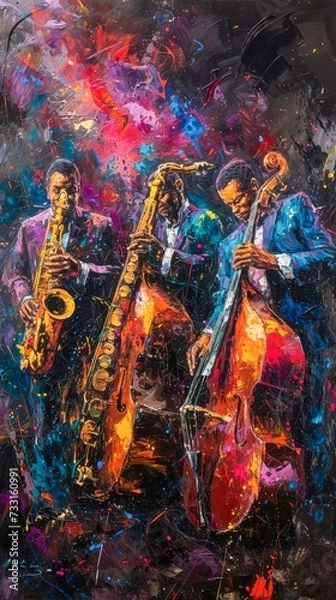 Obraz Abstract Jazz Saxophonists in Vivid Expressionist Painting