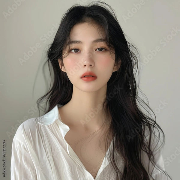 Obraz 한국인 모델, 한국인 여성 모델, 한국인 헤어 모델, 헤어 모델, 흰색 셔츠 모델, 청순한 모델, 섹시한 모델