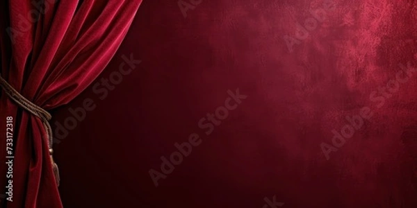 Fototapeta Background with luxurious red velvet theater curtain, perfect for a movie theater grand opening banner, a stage performance poster, or as a background for award ceremony announcements.