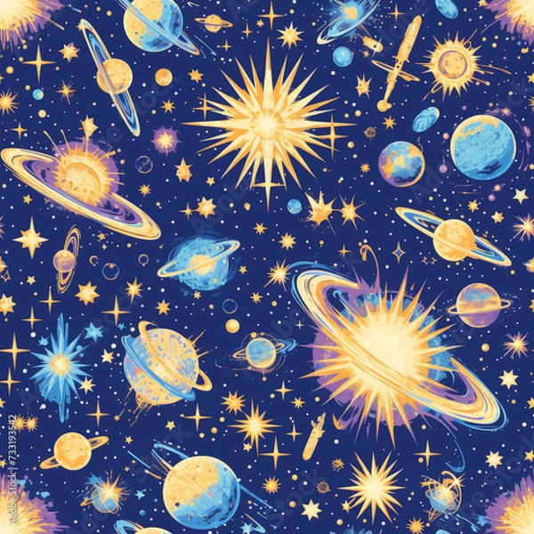 Fototapeta universe, stars night sky as background on a seamless tile, ai generated