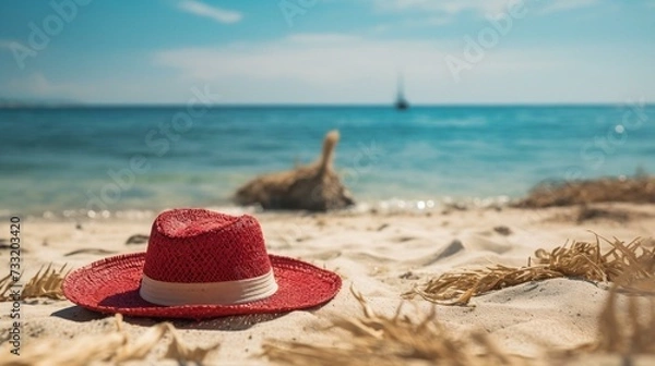 Obraz Simple clean and nice sea, hat on beach