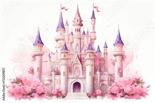 Obraz A wonderful cute princess castle in a fairytale style, a wonderful cute princess castle in a fairytale style, pink design. Ai generated